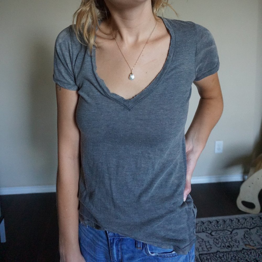 We The Free Gray Burnout V-Neck Tee